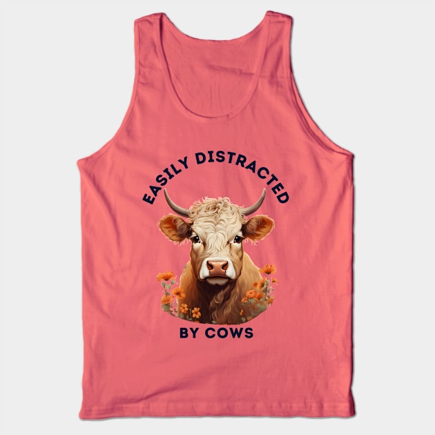 Easily Distracted by Cows Retro Design | Funny Cow Lover Tank Top by The Whimsical Homestead